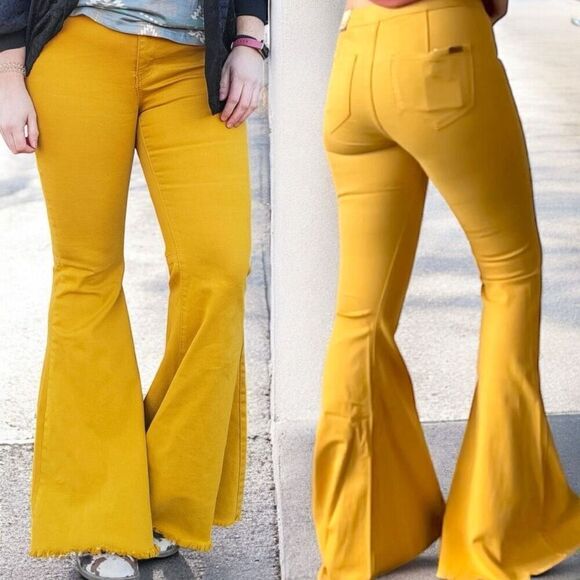 Mustard Yellow High Rise Flare Jeans | Stretch Boutique Denim | NWT | 16 - Picture 6 of 15